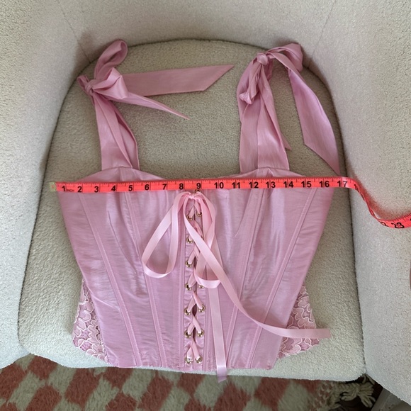 NWT LoveShackFancy Azina Lace Front Tie Shoulder Bustier Top - Ballerina Pink - Picture 11 of 16